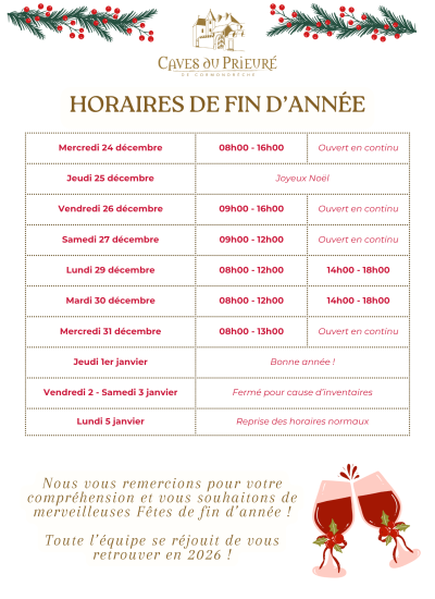 Horaires de fin d’année 2025